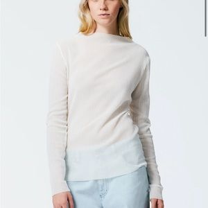 Tibi Crepe Funnel Neck Sheer Top